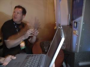 Blizzard designer, Steven Pierce (background) and toNt's laptop (foreground)